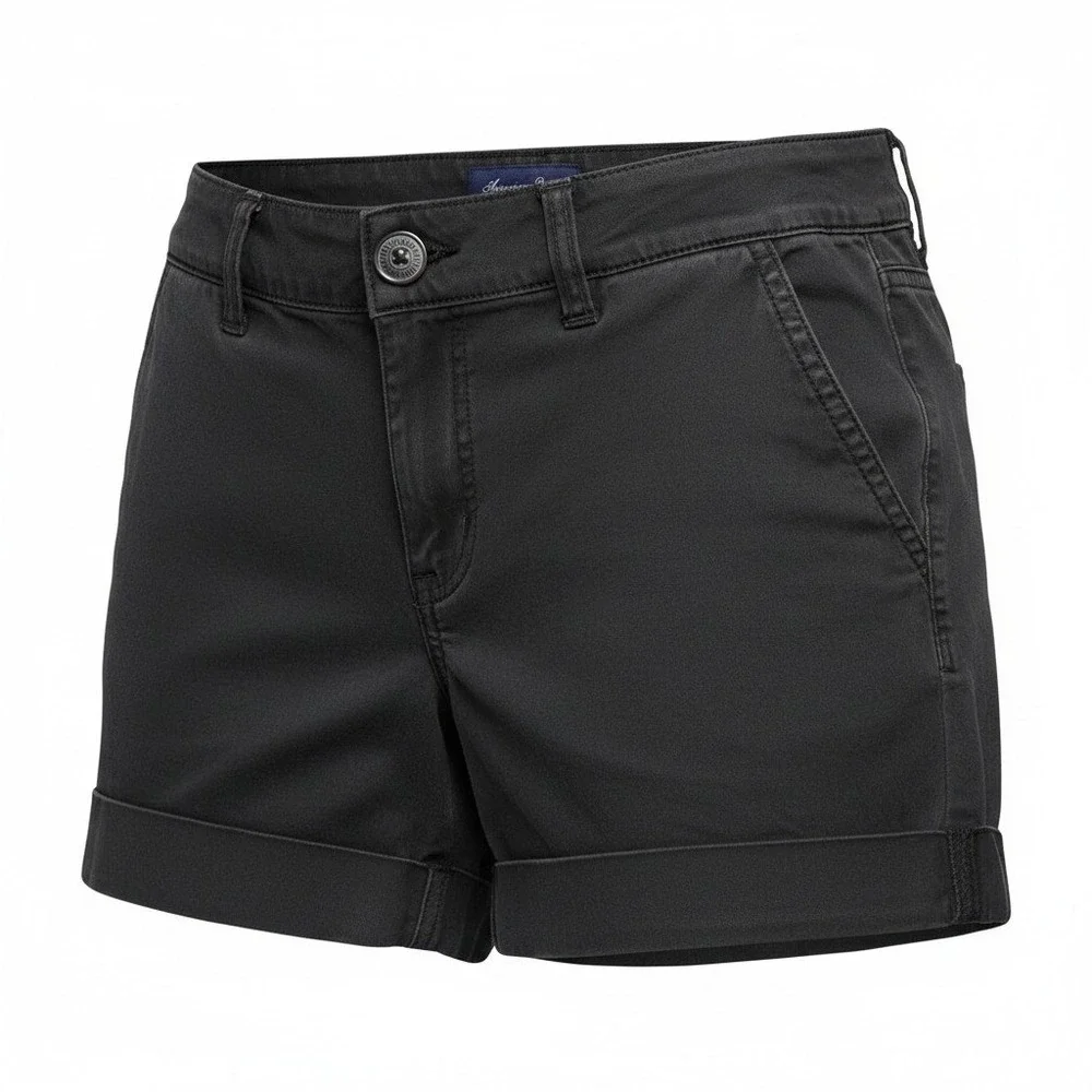 American Eagle‎ Black Shorts Rolled Cuff Casual Sz 6 Festival Stretch Minimalist